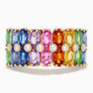 NWT $5790 Effy Watercolors Rainbow Sapphire 5.68 tcw 14K Yellow Gold Ring SZ 7